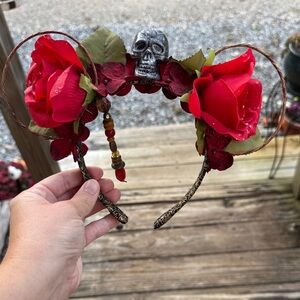 Red Floral Skull Mickey Ears- Pirates of the Caribbean themed